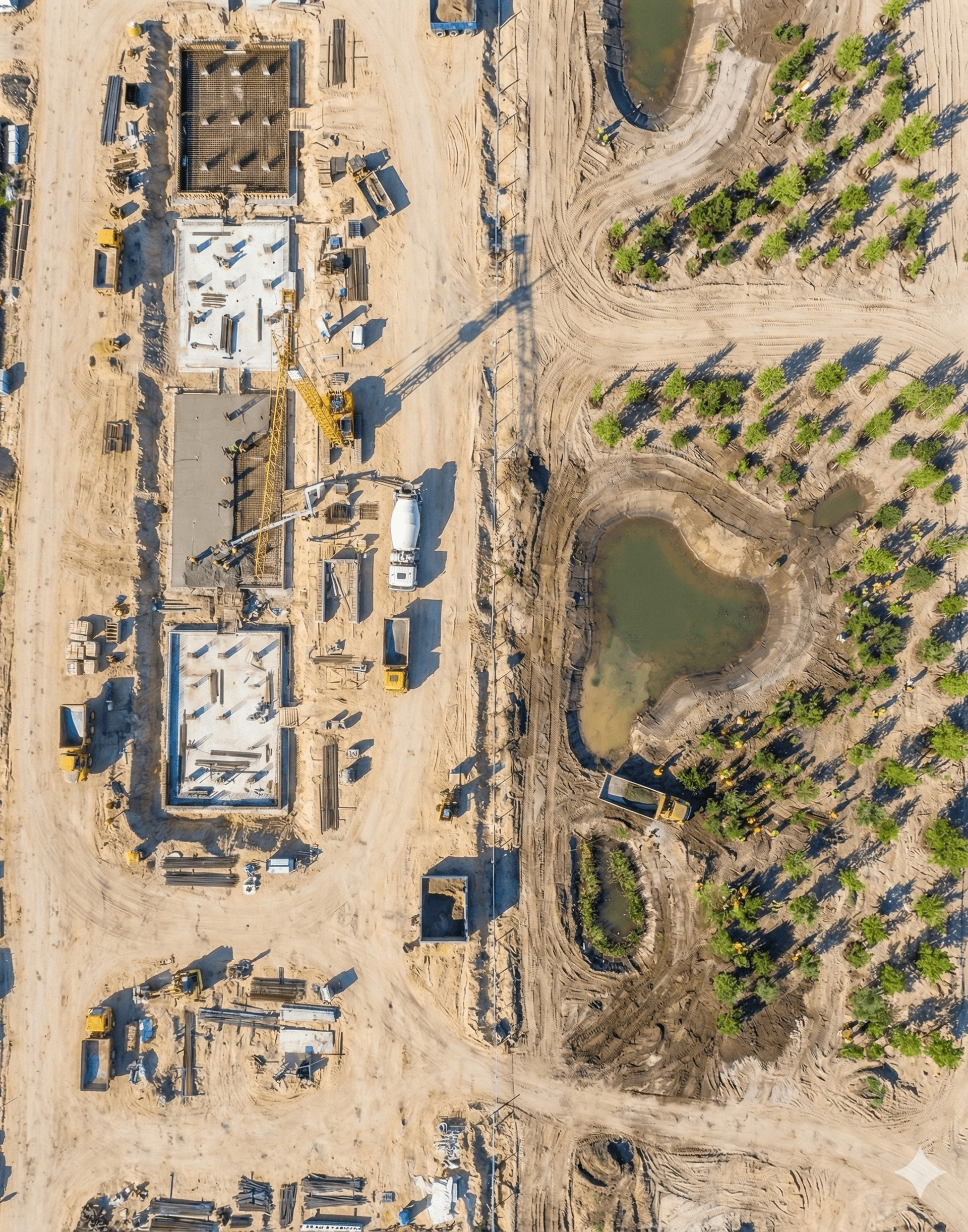 Luftaufnahme einer Baustelle für Kompensationsprojekte