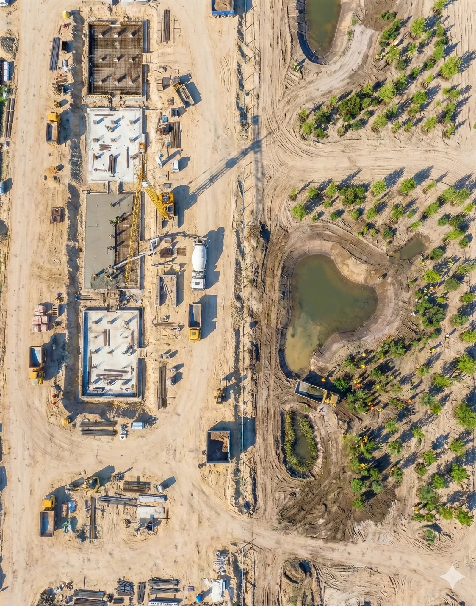Luftaufnahme einer Baustelle für Kompensationsprojekte